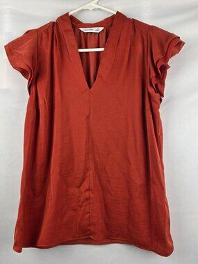 Nine West Burnt Orange V-Neck Flutter Sleeve Blouse, XS